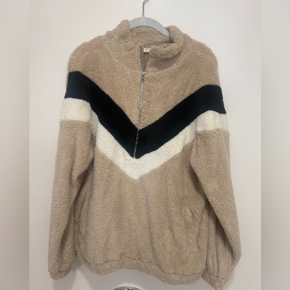 Tan and Black Chevron Fleece Pullover